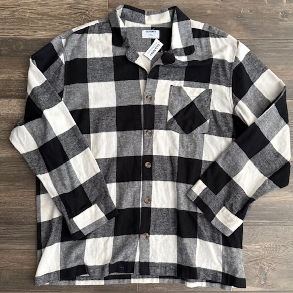 NWT OLD NAVY Black White Buffalo Plaid Mens Pajama Top Shirt Size XXL Christmas
